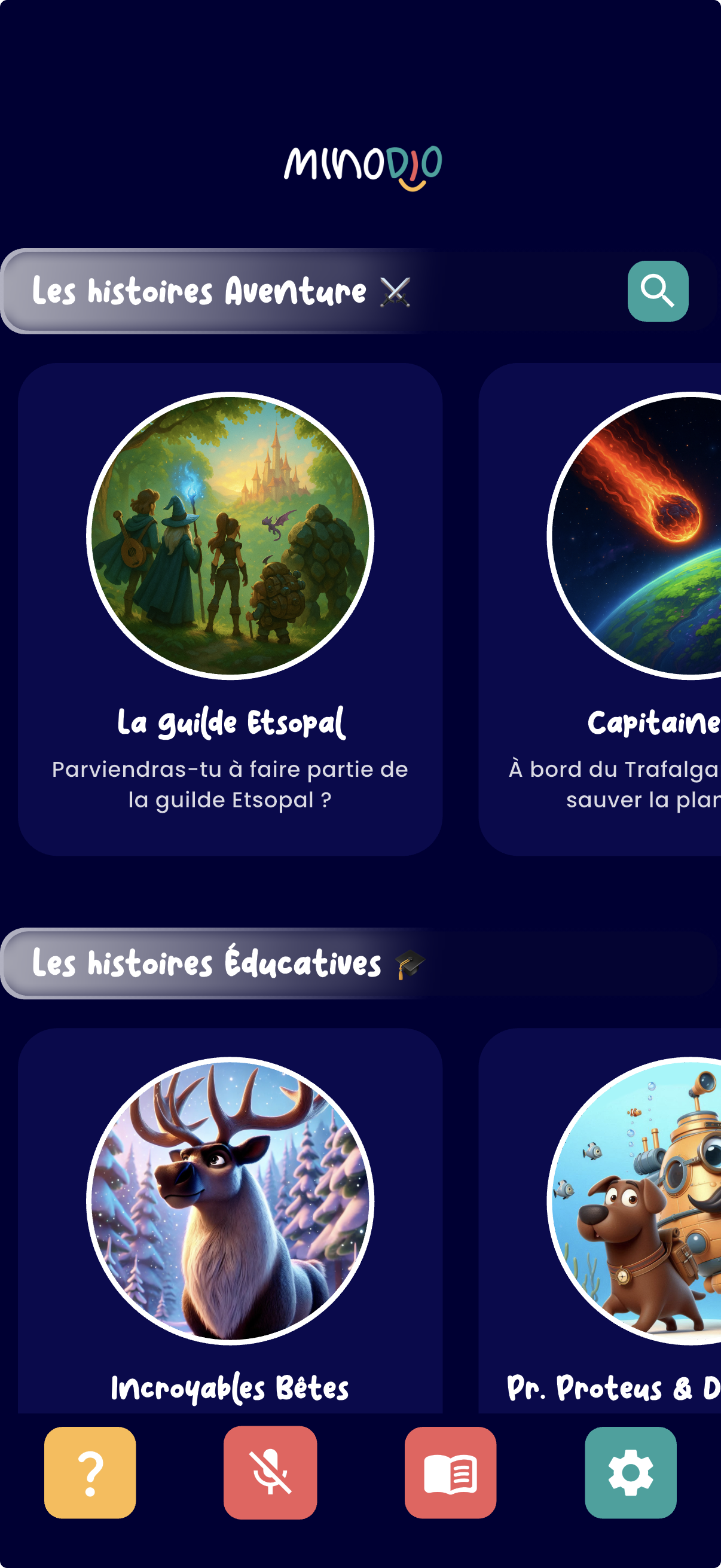 Aperçu de l'application Minodio et de ses livres audio interactifs